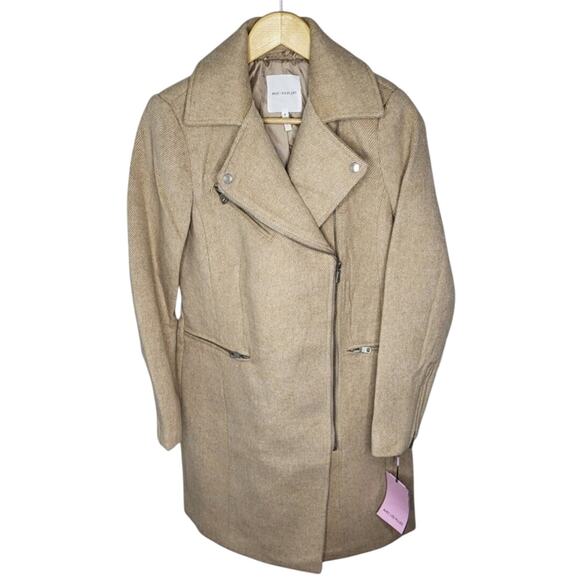 Avec Les Filles Twill Moto Jacket Camel Tan Beige Zipper Coat Mid Weight XL - Picture 4 of 12